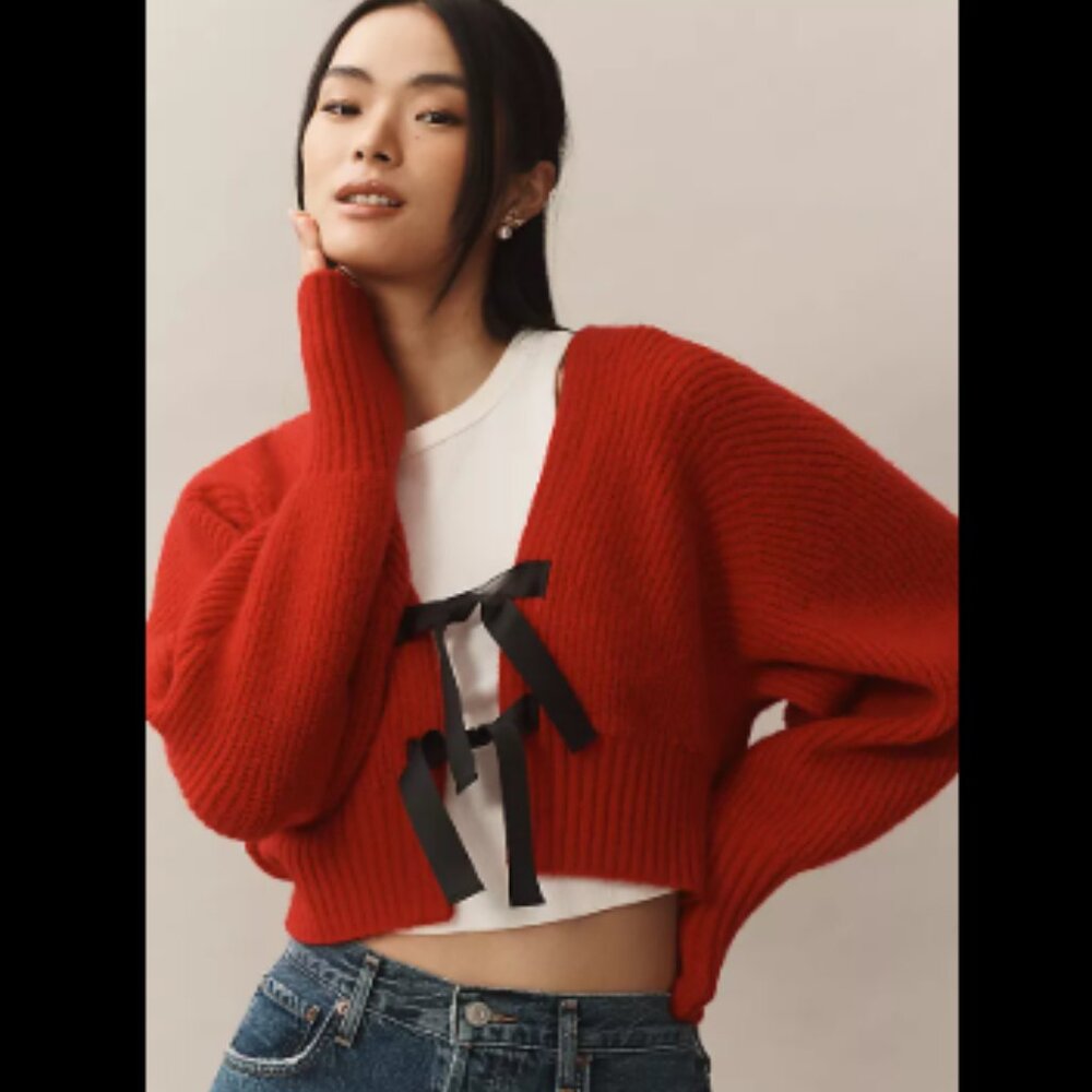 Brand New By Anthropologie Rhea Bow-Front Crop Cardigan Sweater